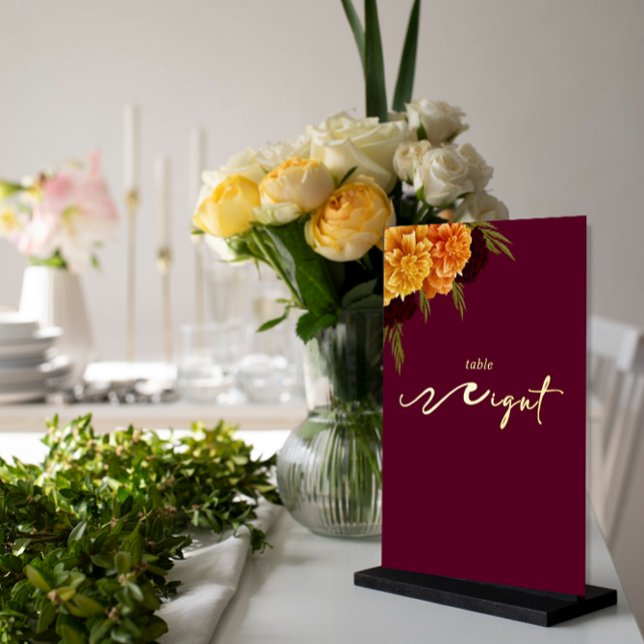 Elegante burgunderrote Tischnummer "MARIGOLD" (Von Creator hochgeladen)
