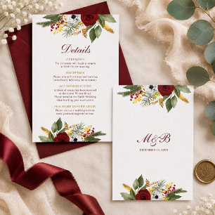 Elegante burgunderrote und goldene florale Schrift Begleitkarte