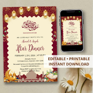 Elegante burgunderrote und goldene Iftar-Einladung Einladung