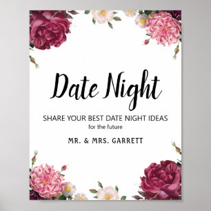 Elegante burgunderrote und rosa Blumen Date-Night- Poster