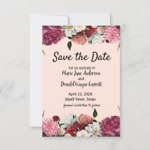 Elegante Burgunderrote und rosa Blumen Save The Date