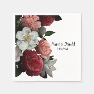 Elegante Burgunderrote und rosa Blumen Serviette