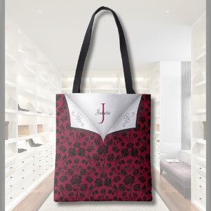 Elegante Burgunderrote und Schwarze Rosentasche