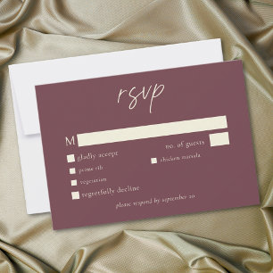 Elegante burgunderrote Wein-Minimalisten-Hochzeit RSVP Karte