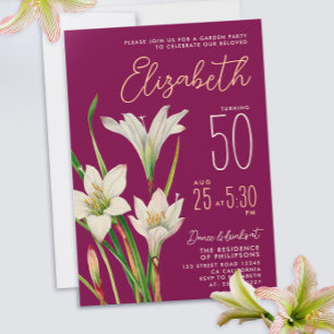 Elegante burgunderrote weiße Lilienblumen-Illustra Einladung