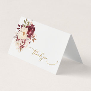 Elegante Burgunderweiße Blumen Dankeskarten Visitenkarten