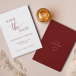 Elegante Burgunderweiße Hochzeit-Save-The-Date-Kar Einladung