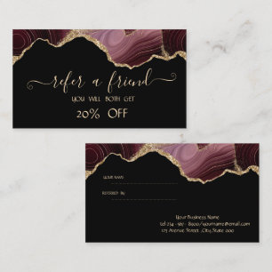 Elegante Burgundy-Agate-Referenzkarte Empfehlungskarte