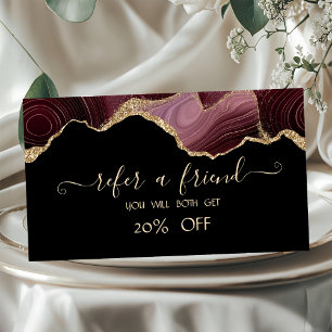 Elegante Burgundy-Agate-Referenzkarte Empfehlungskarte