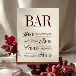 Elegante Burgundy Bar Menu Drinks Wedding Tabletop