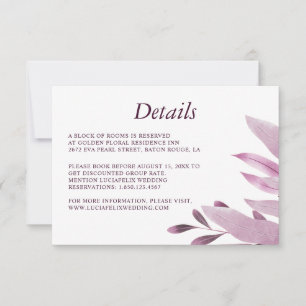 Elegante Burgundy Big Leaf Wedding Detail Karte