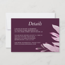 Elegante Burgundy Big Leaf Wedding Detail Karte