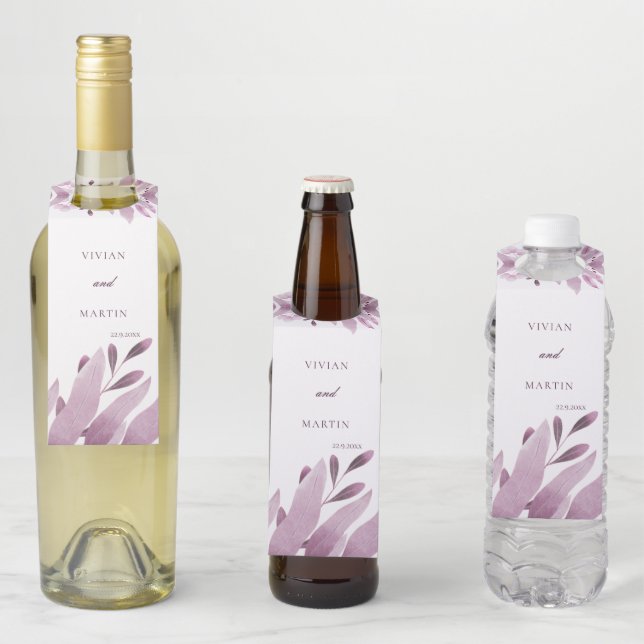 Elegante Burgundy Big leaf Wedding Flaschenanhänger (Beispiel)