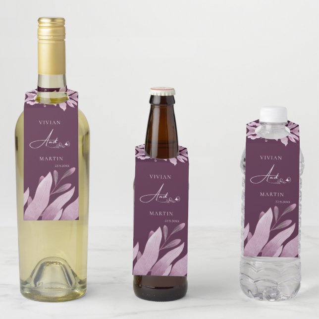 Elegante Burgundy Big leaf Wedding Flaschenanhänger (Beispiel)