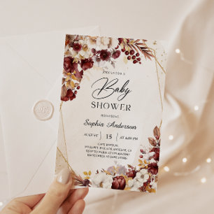 Elegante Burgundy Bloral Baby Shower Einladung
