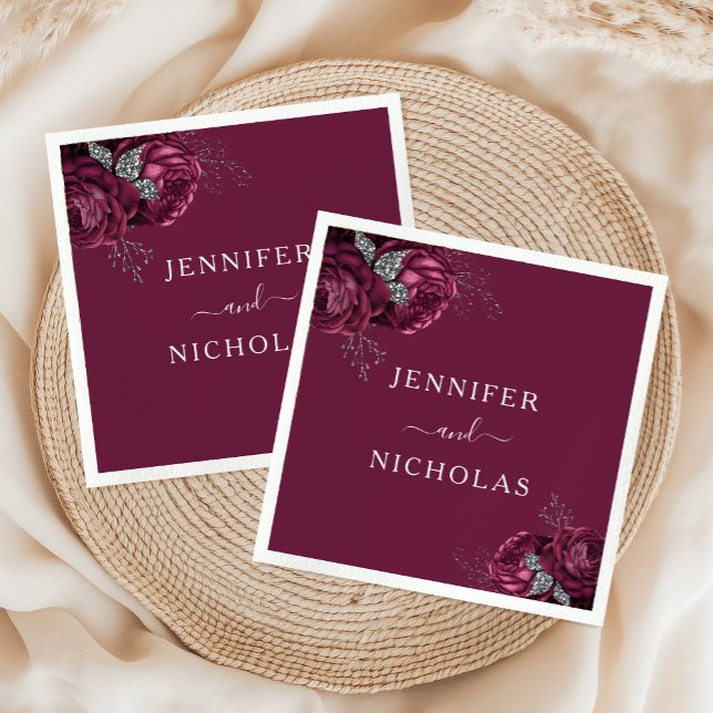 Elegante Burgundy Bloral Peonies Wedding Serviette (Elegant Burgundy Floral Peonies Wedding Napkins)