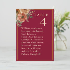 Elegante Burgundy Bloral Wedding Table Card Einladung