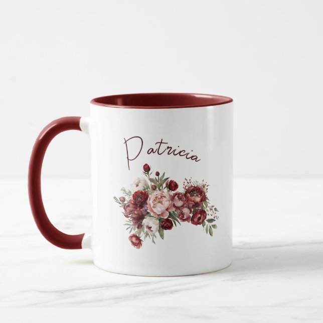Elegante Burgundy-Blume Tasse (Links)