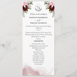 Elegante Burgundy Blume Wedding Programm