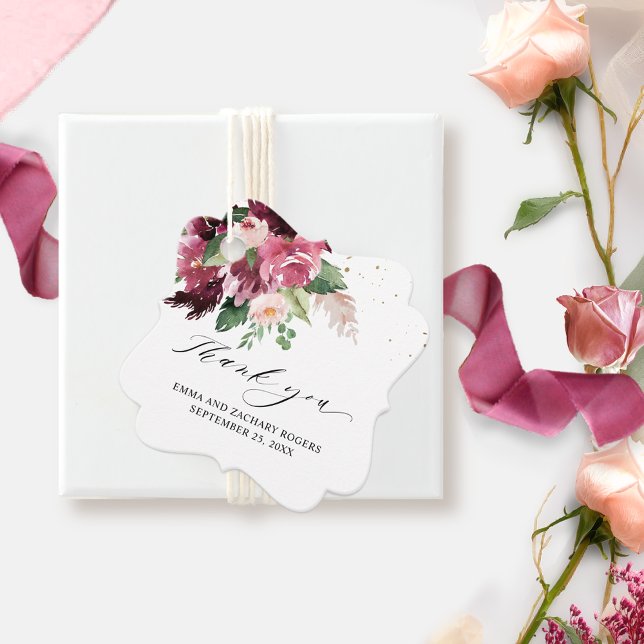 Elegante Burgundy Blush and Pink Wedding Vielen Da Geschenkanhänger (Von Creator hochgeladen)