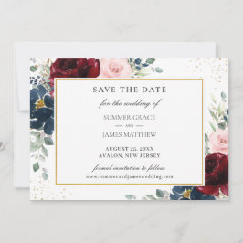 Elegante Burgundy Blush Blue Floral Rose Hochzeit Save The Date