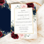 Elegante Burgundy Blush Blue Rose Blumenhochzeit Einladung<br><div class="desc">Personalisieren Sie diese elegante Hochzeitseinladung mit Ihrer eigenen Formulierung einfach und schnell, drücken Sie einfach den Knopf Anpassen, um den Stil und die Platzierung des Textes weiter zu gestalten und zu formatieren. Diese schicke Einladung besticht durch schöne Aquarellbordeauxfarben, marineblau, Rosen mit Rosa und Rosen mit roten Rosen und edlem Grün...</div>