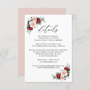 Elegante Burgundy Blush Blumenzettel Details zur H Begleitkarte