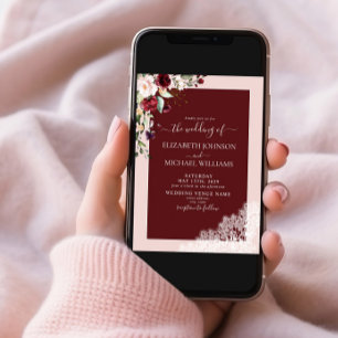 Elegante Burgundy Blush Botanische Rustikale Hochz Einladung