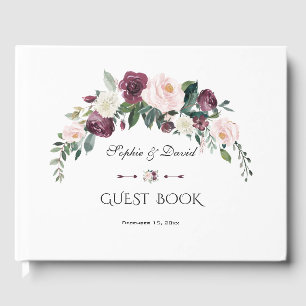 Elegante Burgundy Blush Elfenbeinblütenhochzeit Gästebuch