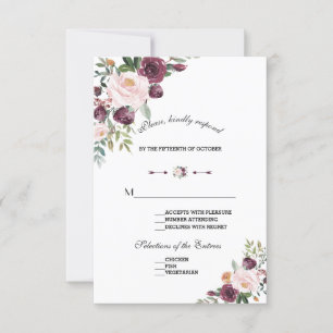 Elegante Burgundy Blush Elfenbeinblütenhochzeit RSVP Karte