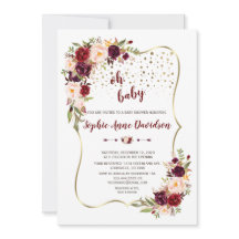 Elegante Burgundy Blush Floral Gold Baby Dusche