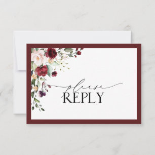 Elegante Burgundy Blush Floral Wasserfarbe UAWG RSVP Karte