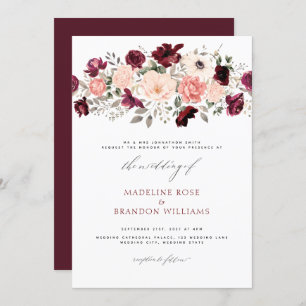 Elegante Burgundy Blush Floral Wedding Einladung