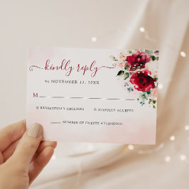 Elegante Burgundy Blush Floral Wedding RSVP Card Karte