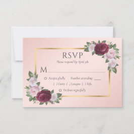 Elegante Burgundy Blush Gold Wedding RSVP Cards