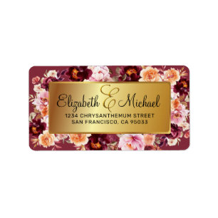 Elegante Burgundy Blush & Golden Foil Rücksendeadr Adressaufkleber
