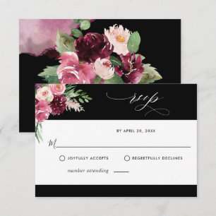 Elegante Burgundy Blush Pink and Black RSVP Card Karte