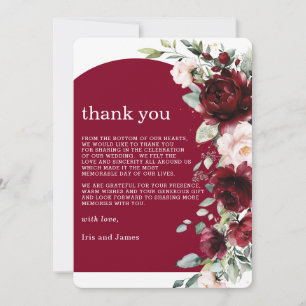 Elegante Burgundy Blush Pink Floral Wedding Dankeskarte