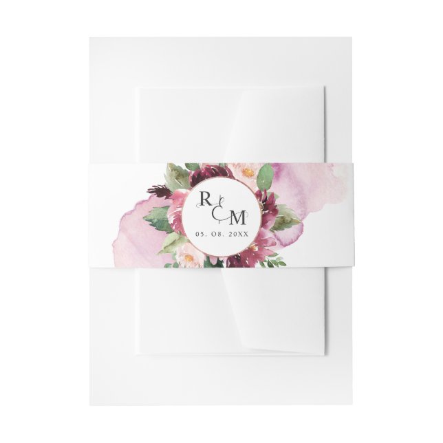 Elegante Burgundy Blush Pink Monogram Wedding Einladungsbanderole (Vorderseite Beispiel)