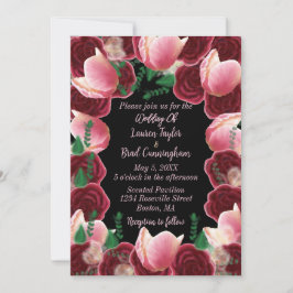 Elegante Burgundy & Blush Pink Rose Black Wedding Einladung