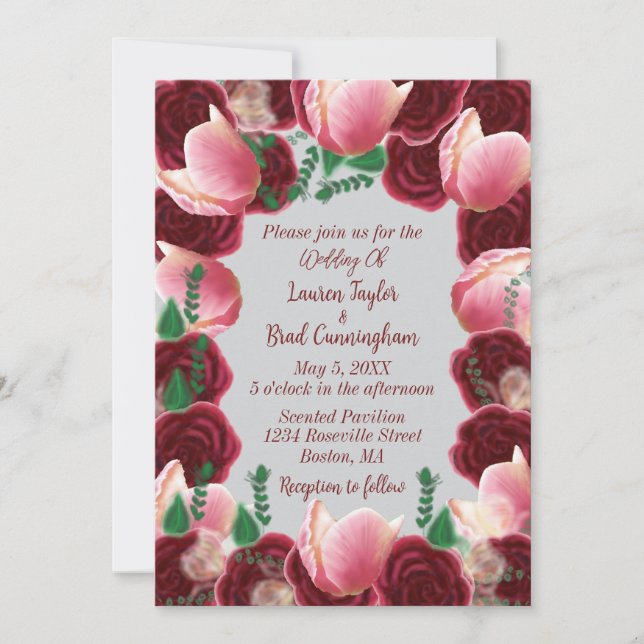 Elegante Burgundy & Blush Pink Rose Smoke Wedding Einladung (Vorderseite)