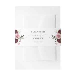 Elegante Burgundy Blush Pink Roses Blumenhochzeit Einladungsbanderole