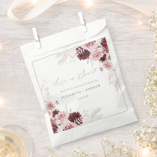 Elegante Burgundy Blush Pink Roses Blumenhochzeit Geschenktütchen (Ausgeschnitten)