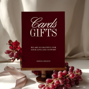 Elegante Burgundy Cards & Gifts Wedding Sign