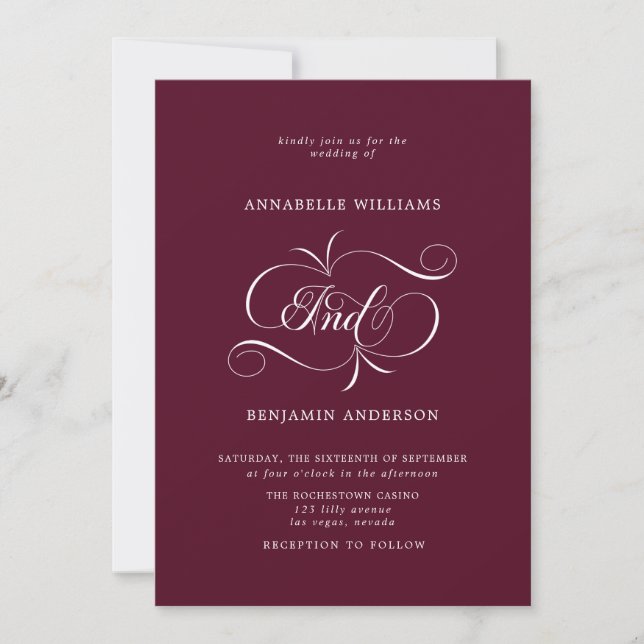 Elegante Burgundy Classic Wedding  Einladung (Vorderseite)