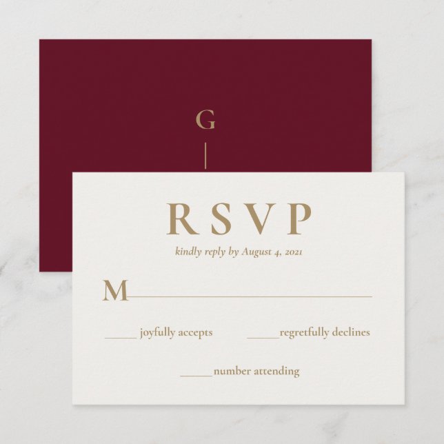 Elegante Burgundy Cream Wedding RSVP Card Karte (Vorne/Hinten)