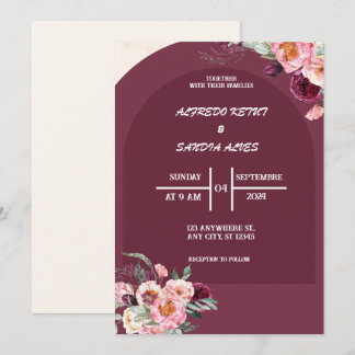 elegante Burgundy Crimson-Blume Hochzeit Einladung