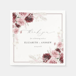 Elegante Burgundy Dusty Rose Wasserfarbenhochzeit Serviette