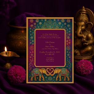 Elegante burgundy-Elefant mandala Wedding Einladung