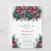 Elegante Burgundy Emerald Peony Engagement Party